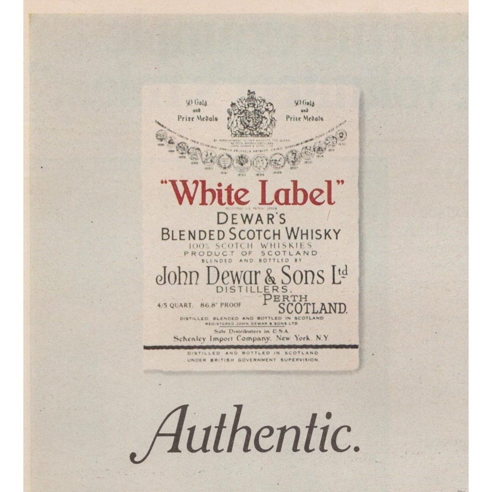 Vintage 1969 Dewar's White Label Scotch Whisky Print Ad Authentic Scottish Blend